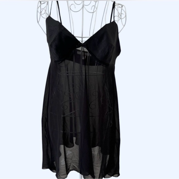 90s Victoria Secret Black sheer mesh slip dress with tie and bow detail - Picture 1 of 6
